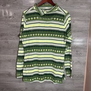 Woolrich Green Geometric Moc Neck 3/4 Snap Henley Top Shirt Womens XL